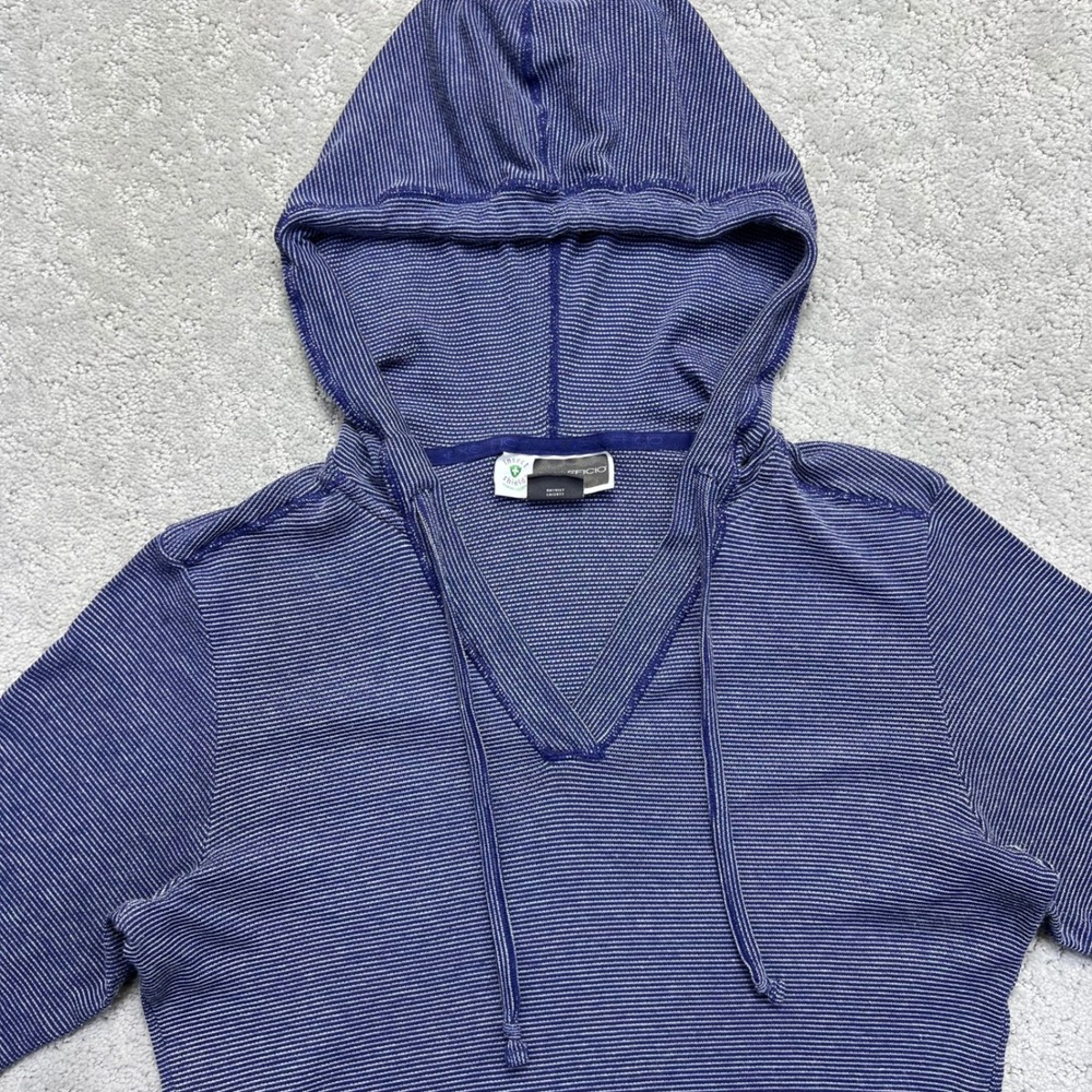 ExOfficio Pullover Shirt Womens Medium Blue Striped Hooded Insect Shield Outdoor - Picture 3 of 14
